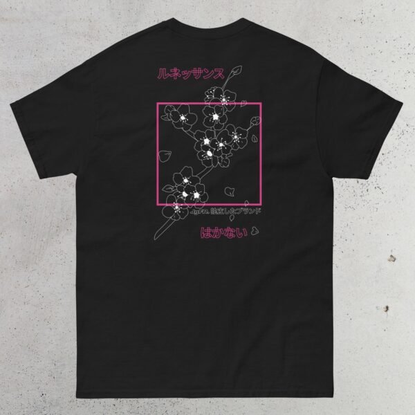 t-shirt noir streetwear japonais unisexe sakura contours avec branche de cerisier dessinée en traits légers